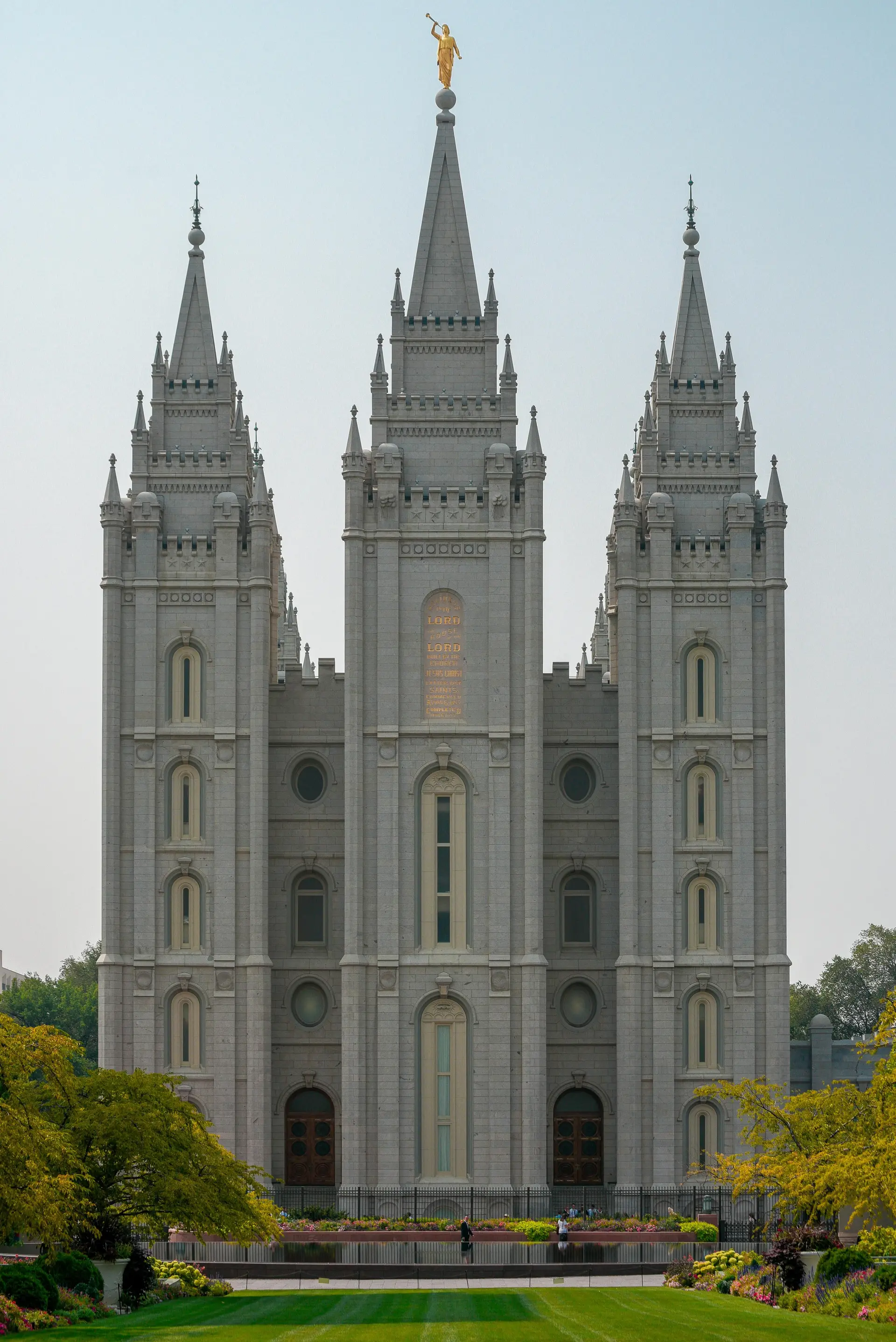 White facade of a church in Salt Lake Valley.