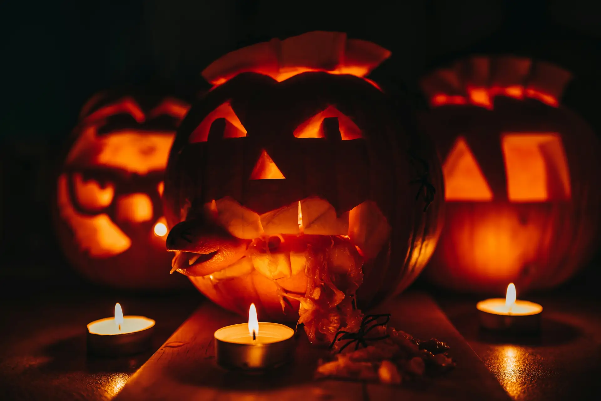 Spooky carved pumpkin jack-o-lantern