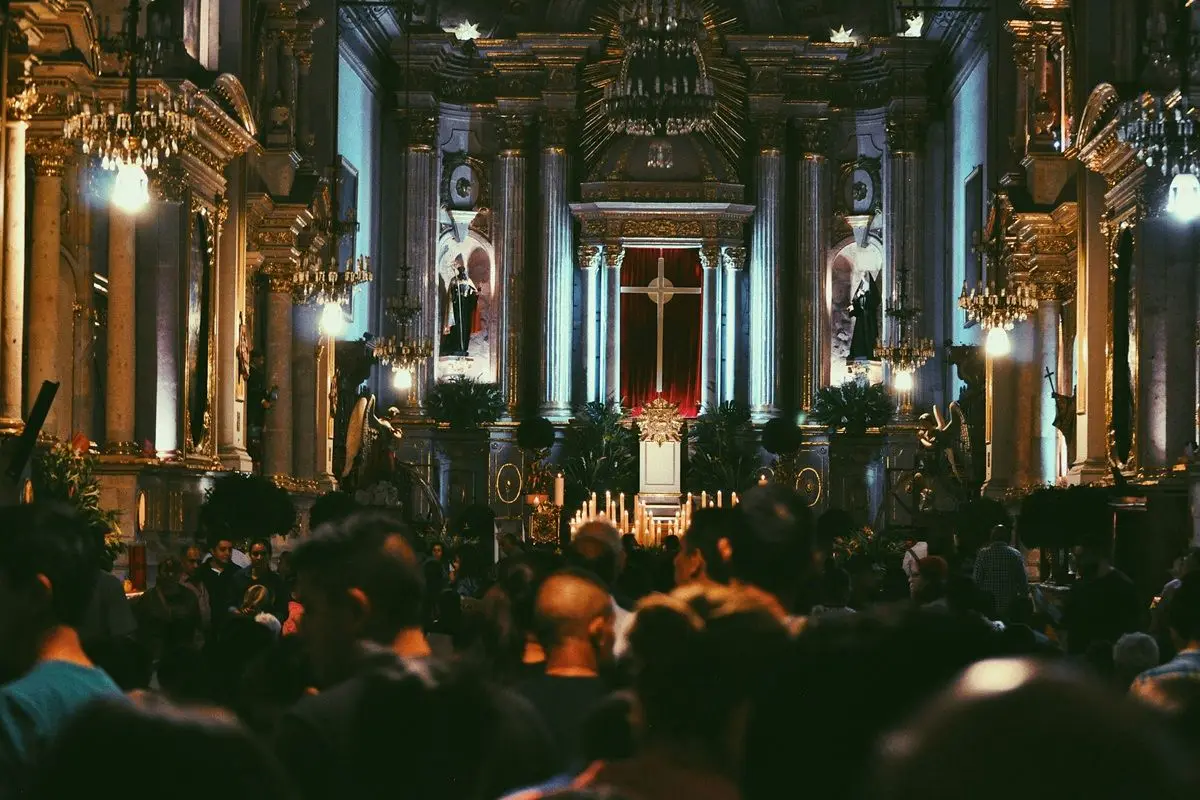 A crowd gathered in a Church.