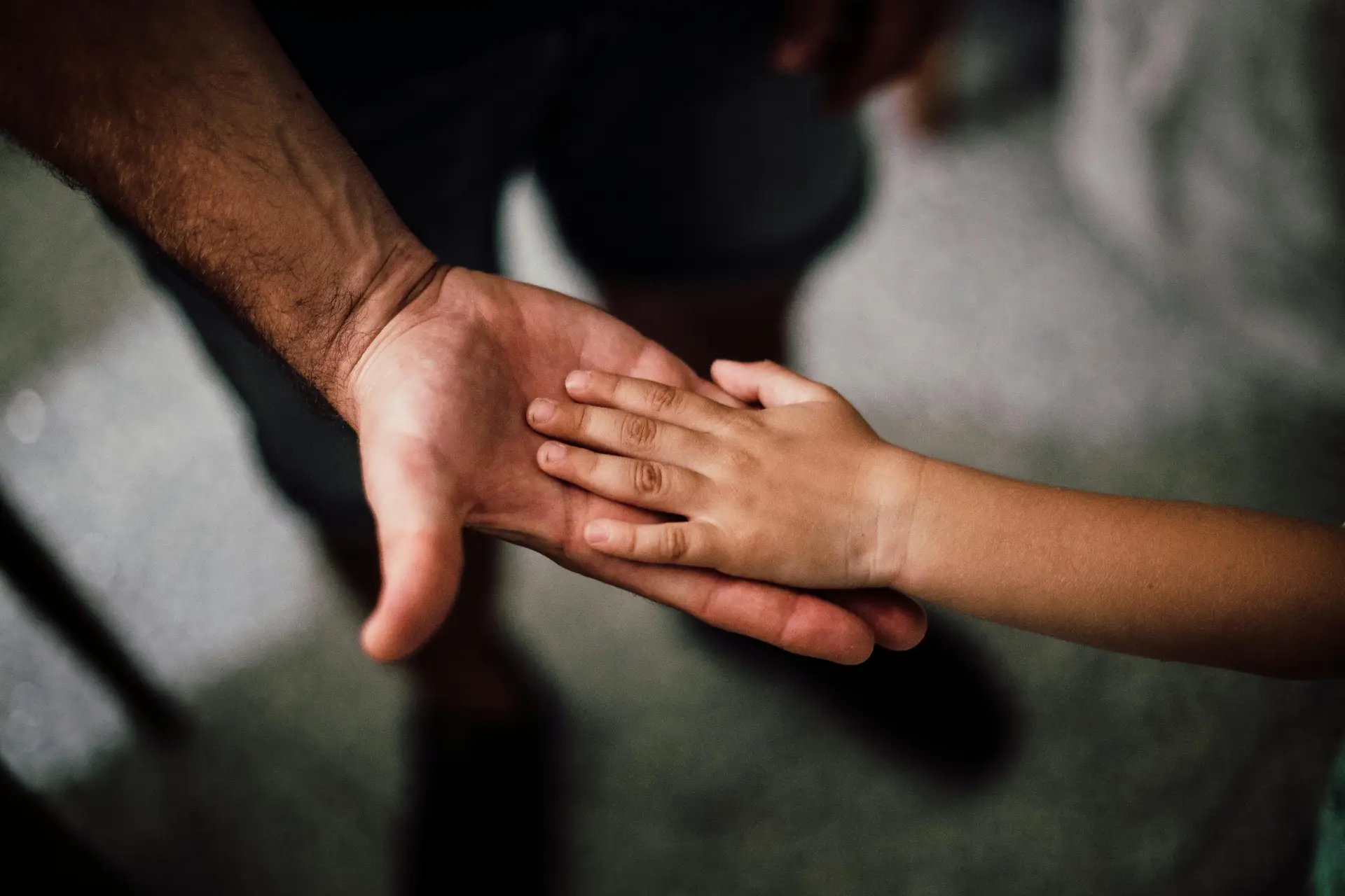 A kid's hand on an adult's hand