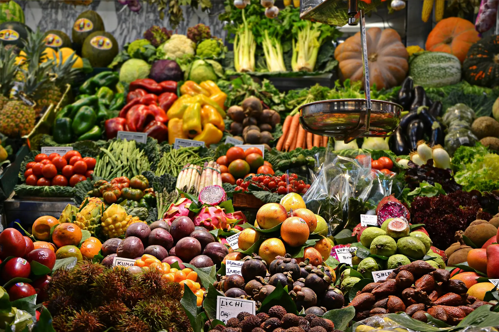 An assortment of different types of vegetables in a shop.