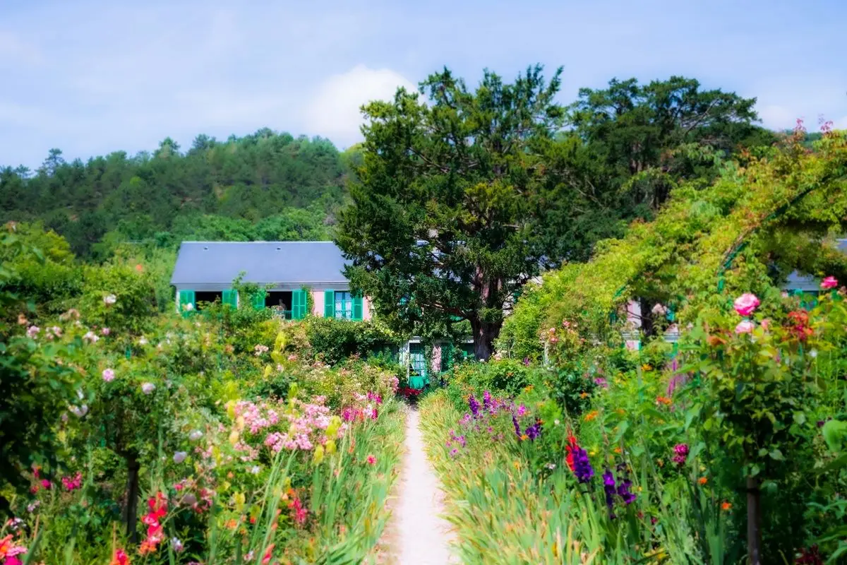 A rural pathway with flowers on both of its sides.