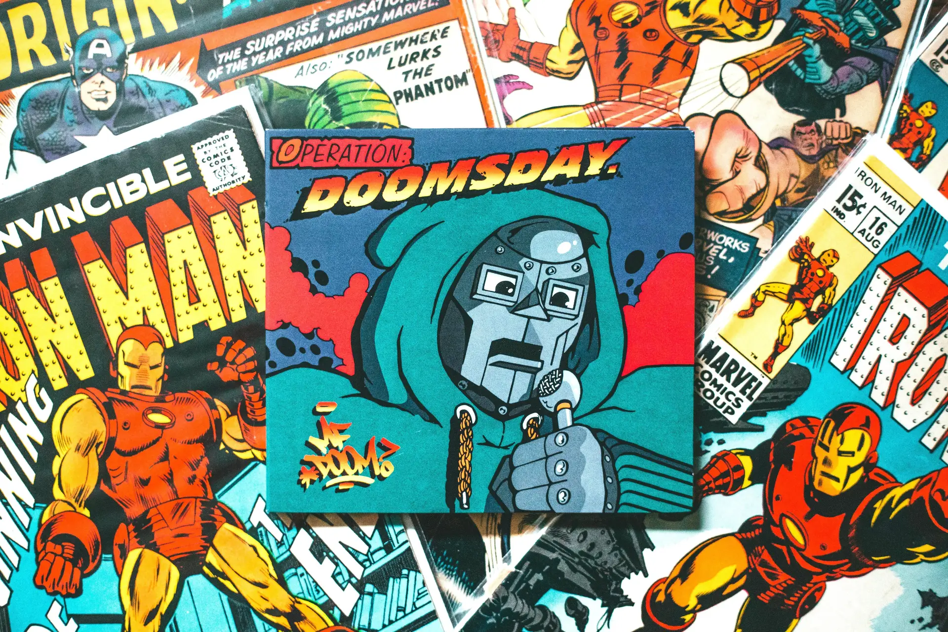 Bunch of comicbooks stacked on each other.