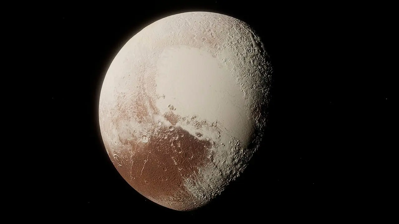 The planet pluto in the vast black space.