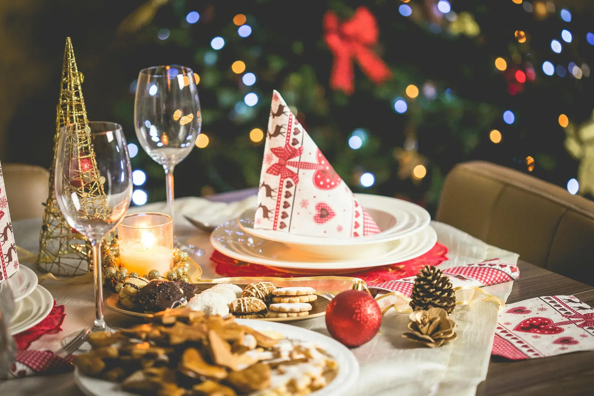 A christmas eve dinner with various food.