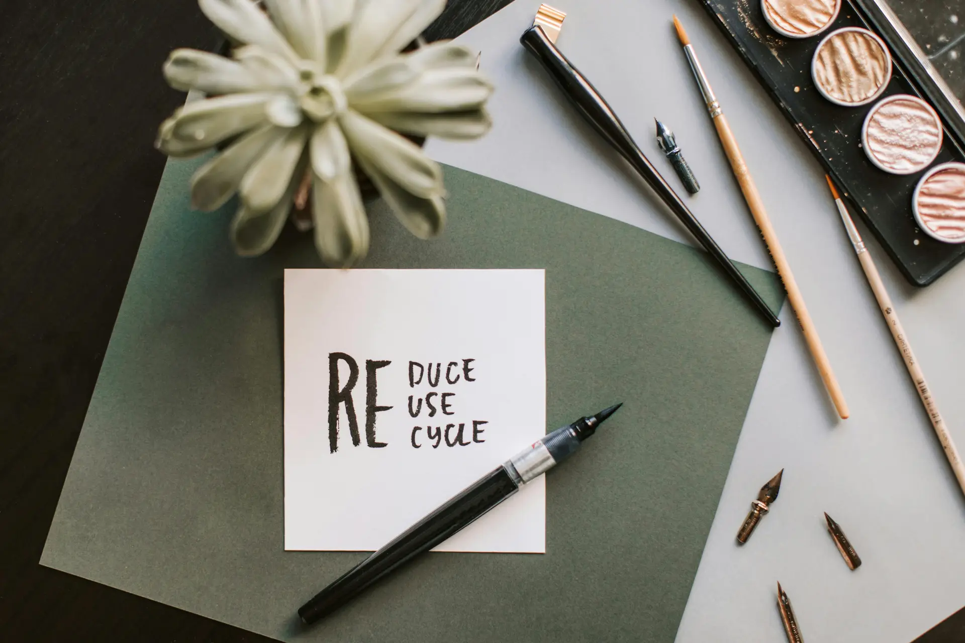 Reduce, reuse and recycle written on a white paper.