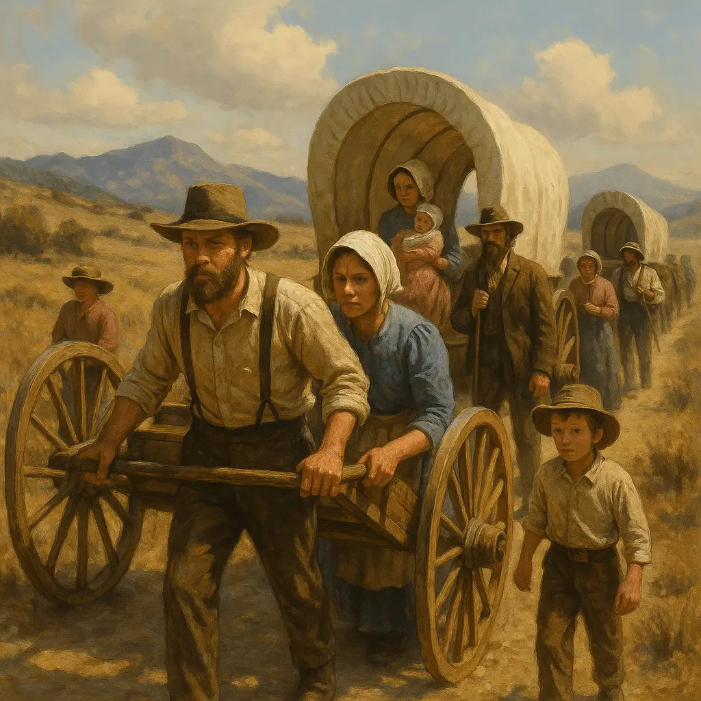 Pioneers making their way to Utah with handcarts.