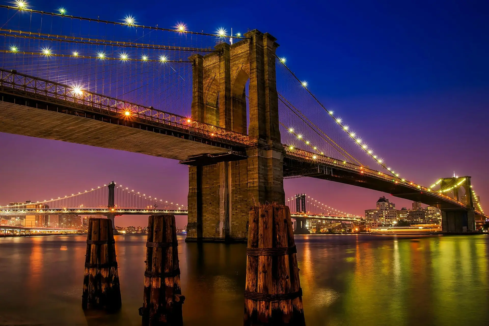 Brooklyn Bridge, New York during Nighttime.
